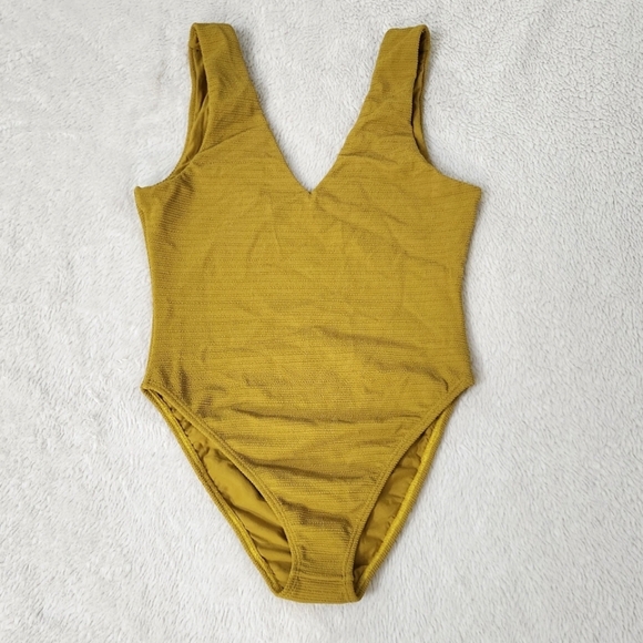 New! Montce Kim One Piece Swimsuit Mari Scrunch Mustard yellow Swimsuit. - Picture 2 of 7